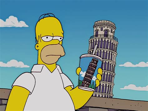 Homer refusing to turn around to look at the leaning tower of pisa